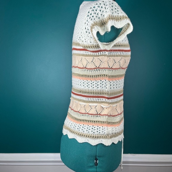 70’s earthtone Beige and White Knit Top - Picture 2 of 5